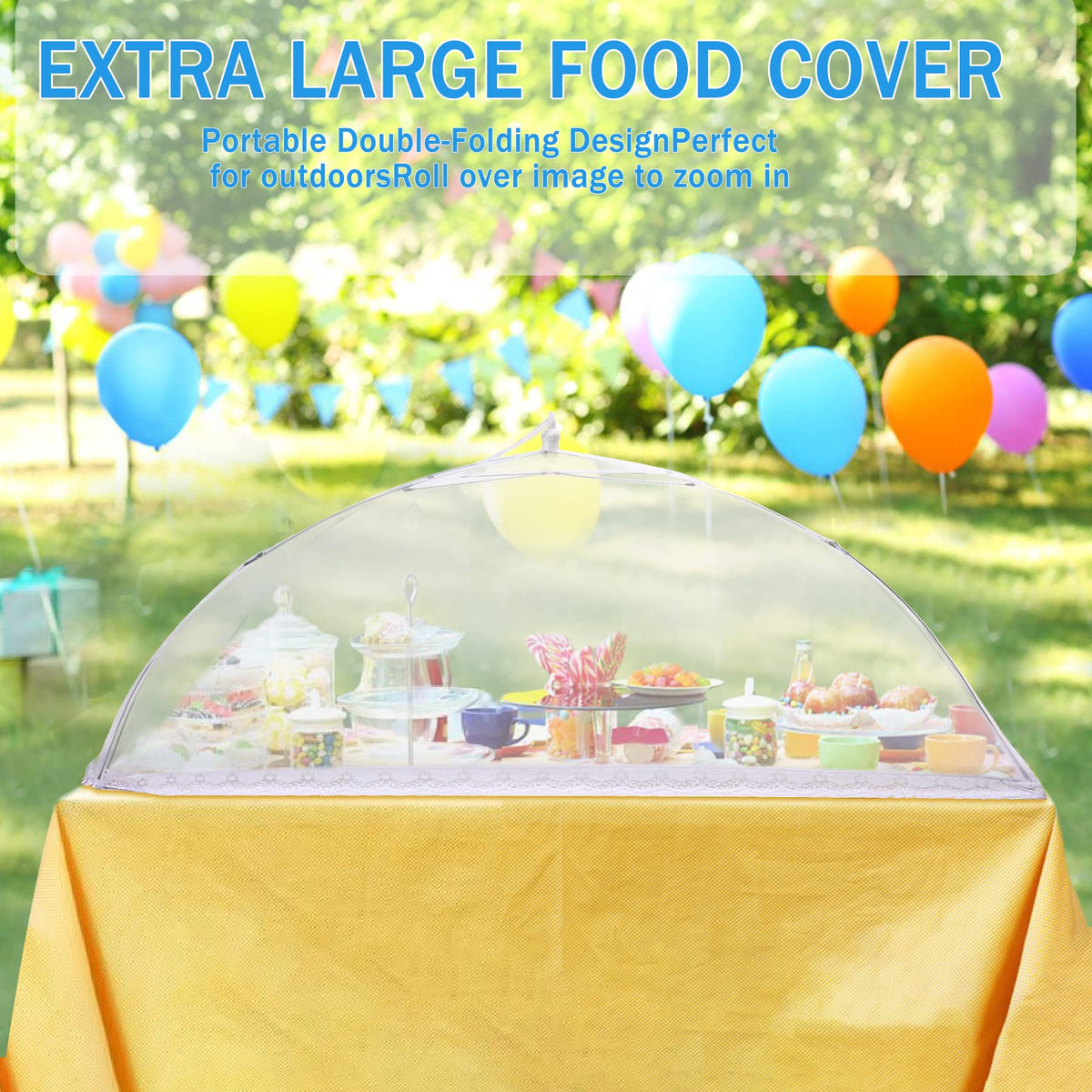 JULBEAR see-through mesh provides ventilation while protecting food during outdoor gatherings