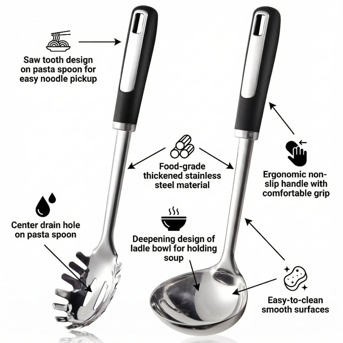 Julipro non-slip handle closeup showing secure grip during cooking tasks.