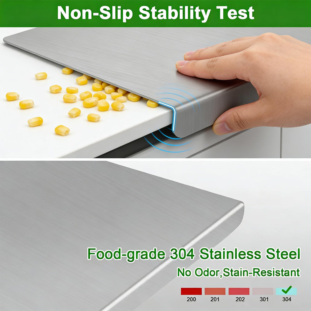 Julyxi Lipped edge cutting board prevents spills and keeps counters clean.