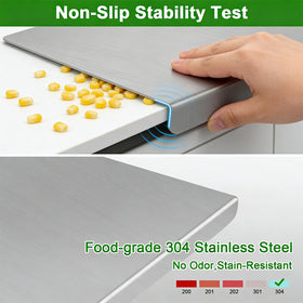 Julyxi Lipped edge cutting board prevents spills and keeps counters clean.