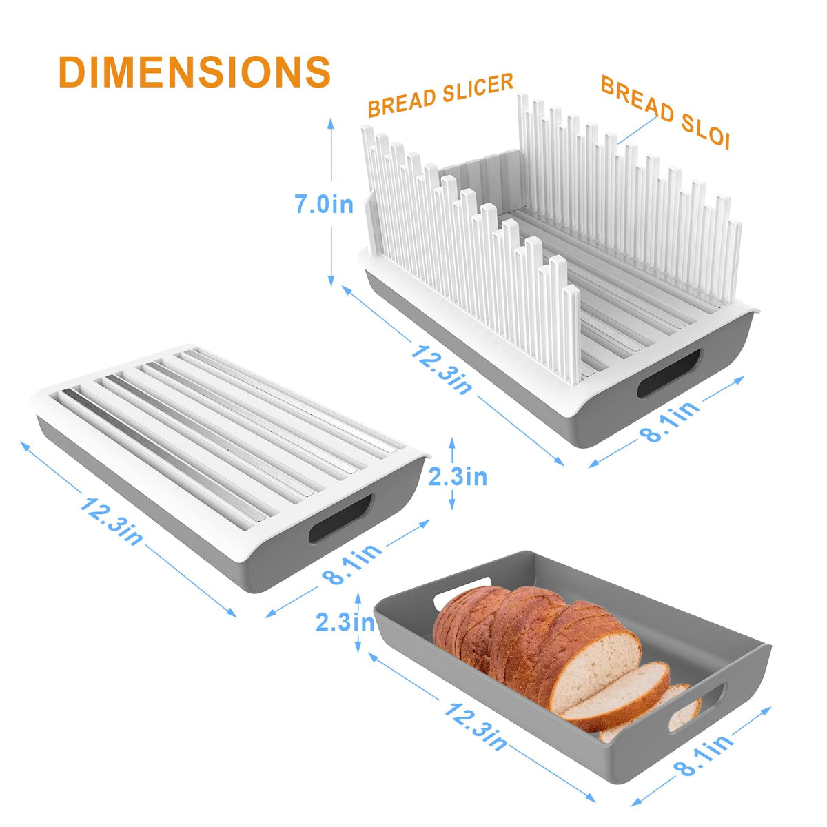 Non-slip feet stabilize the bread slicer during cutting