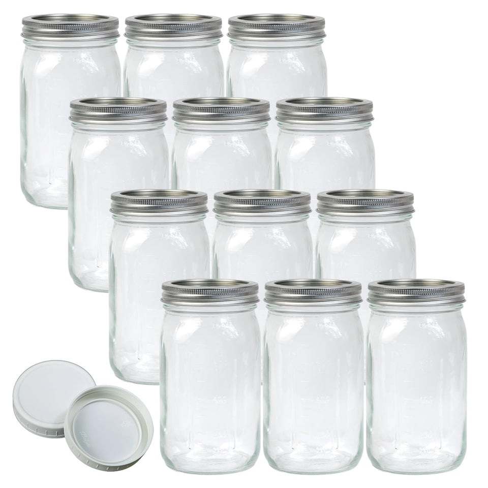 Jumterlee 32 oz wide mouth mason jar with airtight lid for easy storage