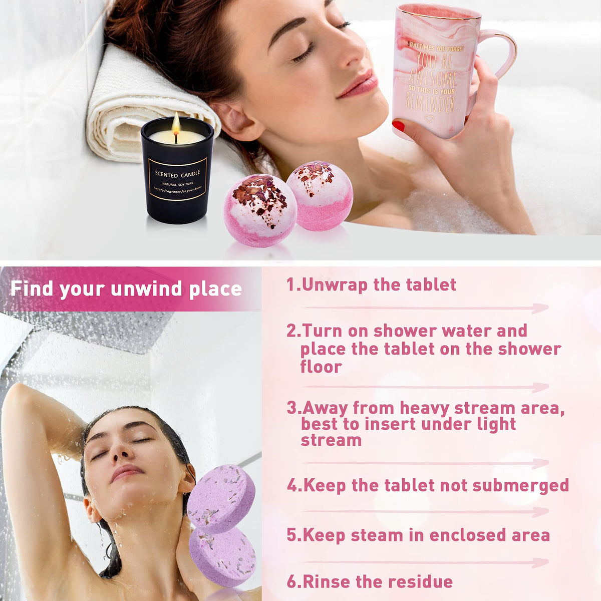 Jumway lavender shower steamers for calming routines.
