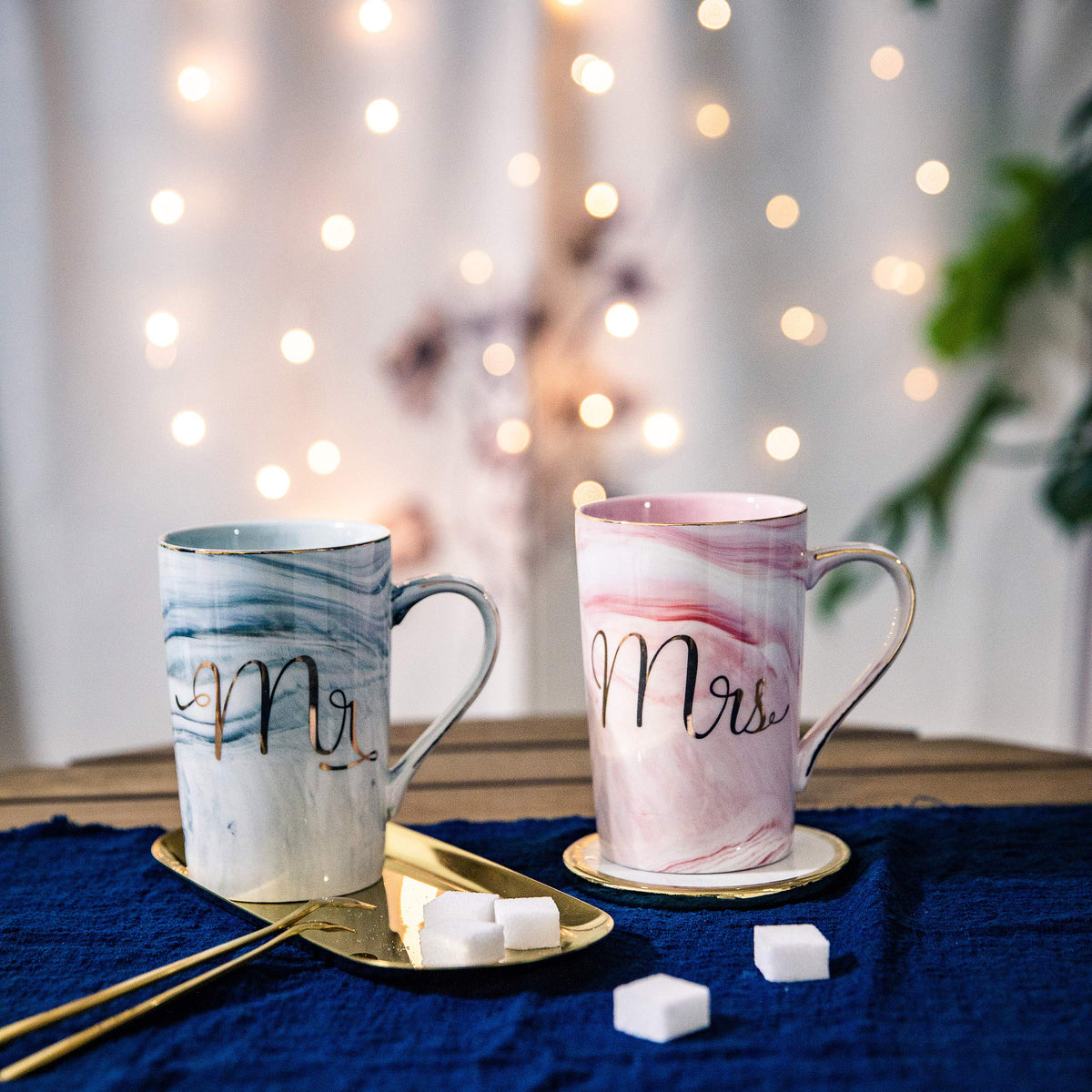 Jumway pink Mrs mug with gold lettering for bridal coffee moments