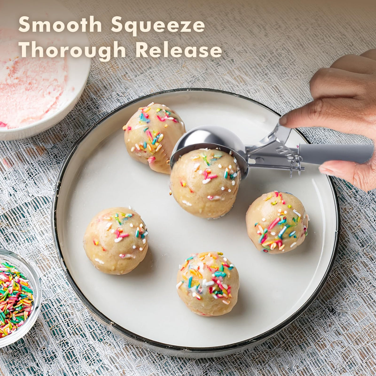 JUNADAEL J 4oz scoop ideal for cookie dough shaping and batter portions.