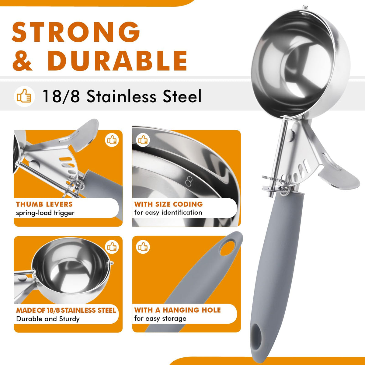 JUNADAEL J 4oz scoop ergonomic design supports effortless portioning.