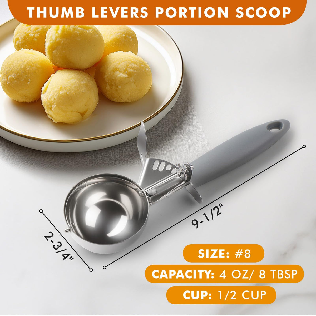 JUNADAEL J 4oz scoop with gray handle for comfortable, controlled scooping.