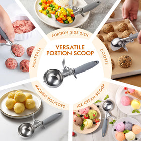 JUNADAEL J 4oz scoop helps evenly portion meatballs and rice.