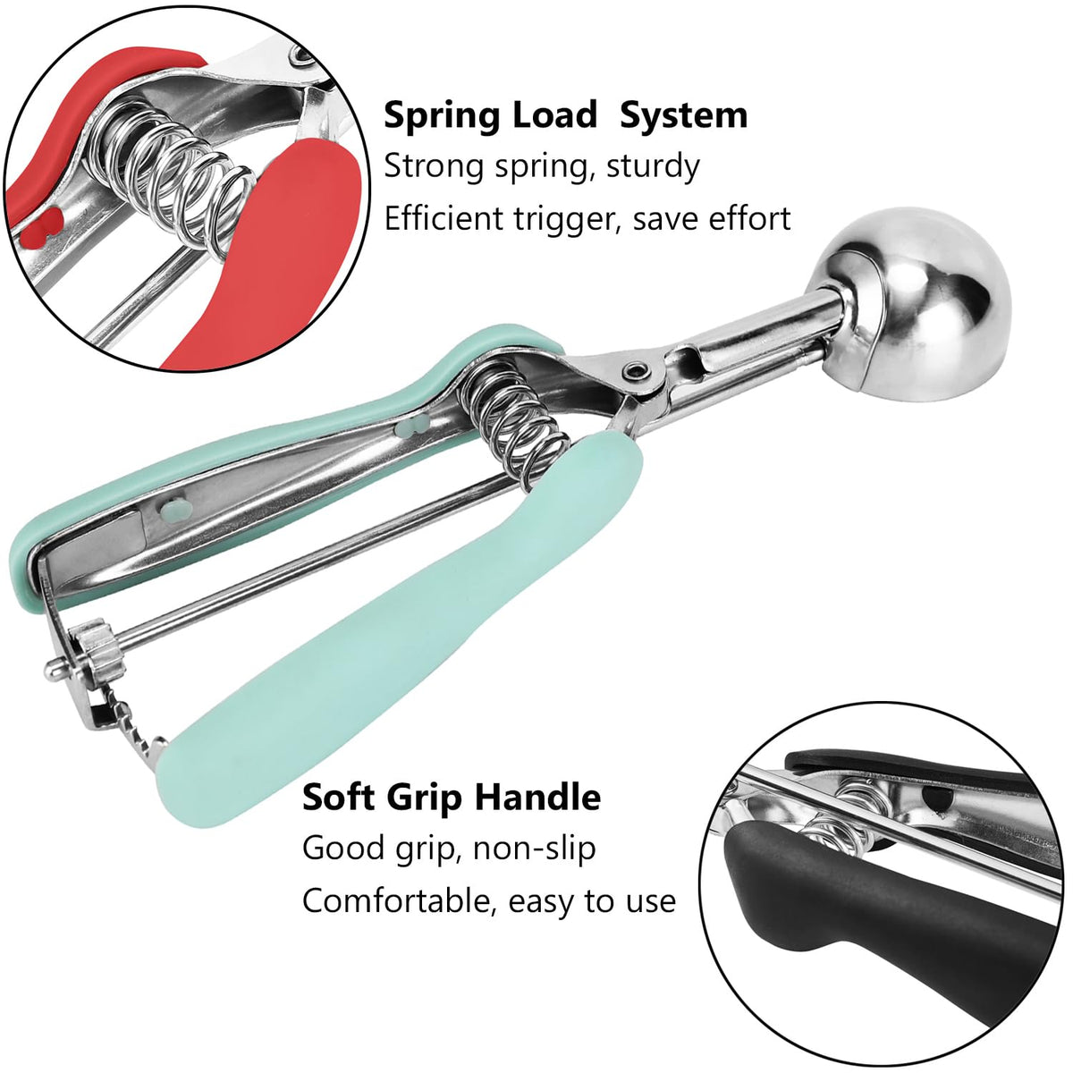 JUNADAEL J cookie scoop with mint handle offers comfortable use and controlled portions.