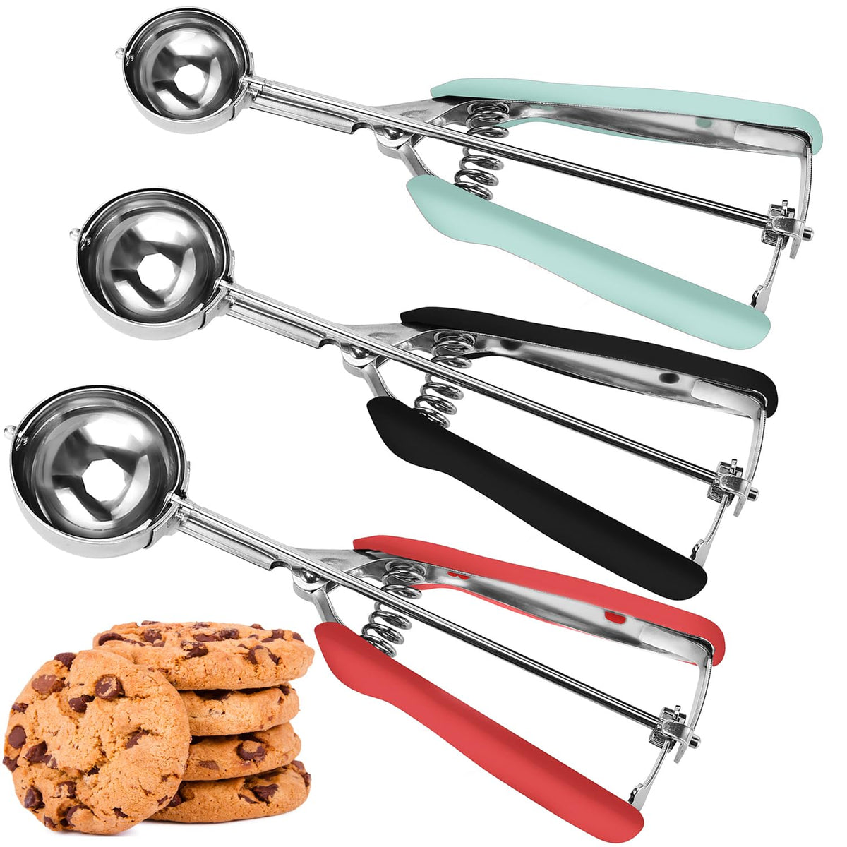 JUNADAEL J cookie scoop set with red handle delivers even portions for uniform cookies.