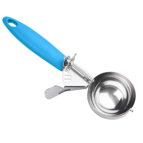 JUNADAEL J portion scoop with blue handle, 3.25 oz capacity for precise cookie dough portions.