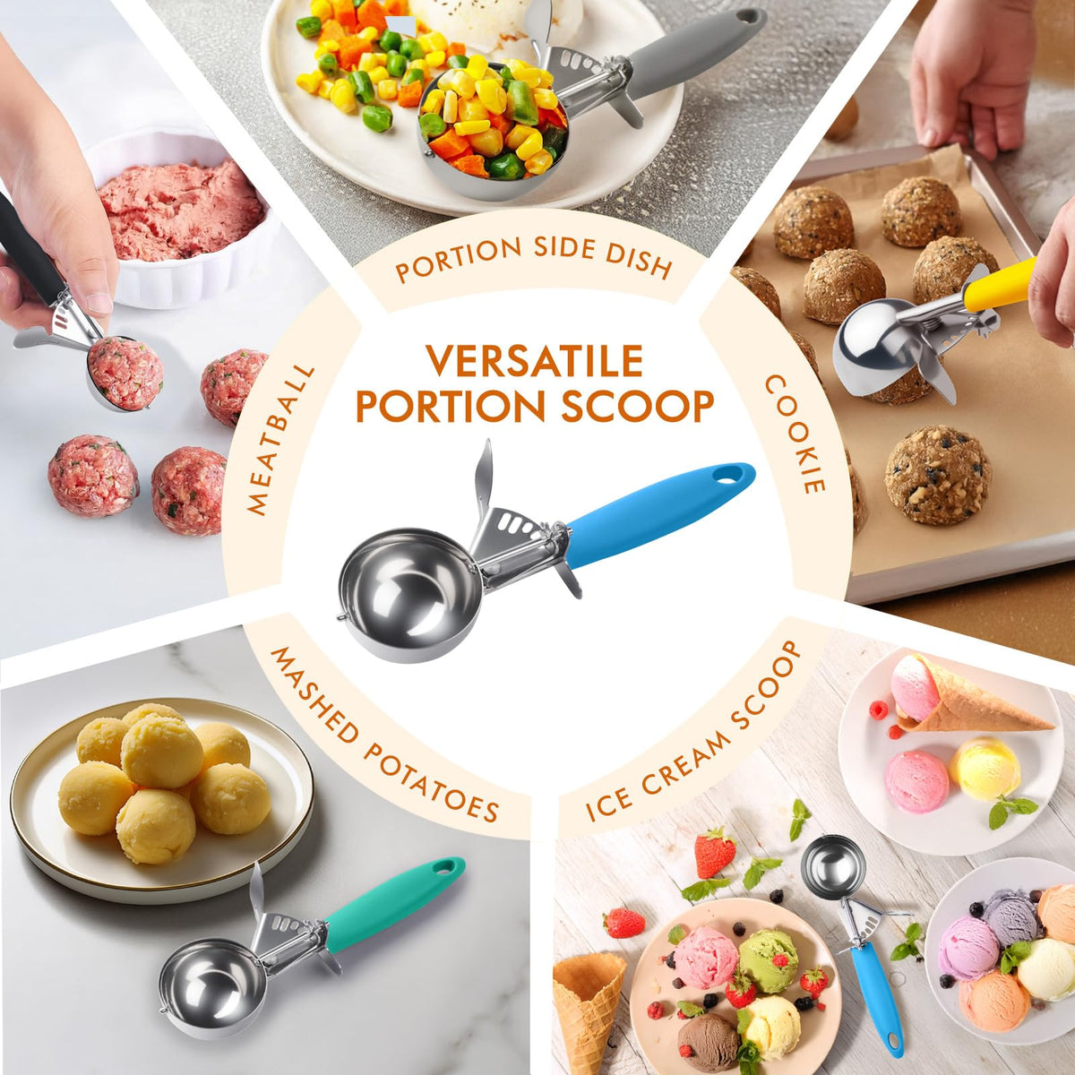 JUNADAEL J versatile scoop for cookie dough, meatballs, muffins and more.