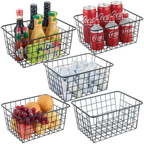 JUNCHU CHERRY wire kitchen storage basket 5-pack keeps pantry organized and accessible.