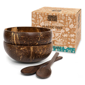 Jungle Culture coconut bowl set with pair of spoons, ideal for healthy smoothie bowls
