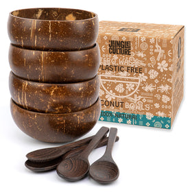 Jungle Culture polished coconut bowls in a four-piece set for stylish smoothies