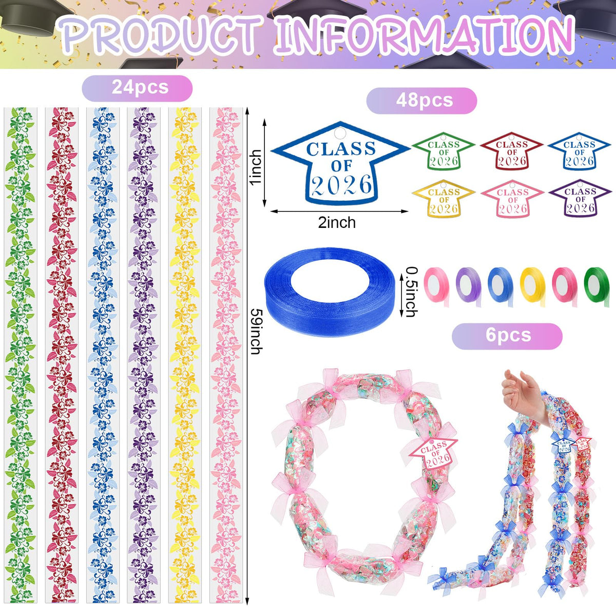 Junkin graduation ribbon roll for crafting candy leis and gifts