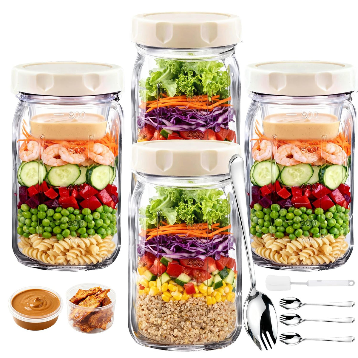 JUNLIN 32oz salad jar with lid for easy meal prep and organized portions.