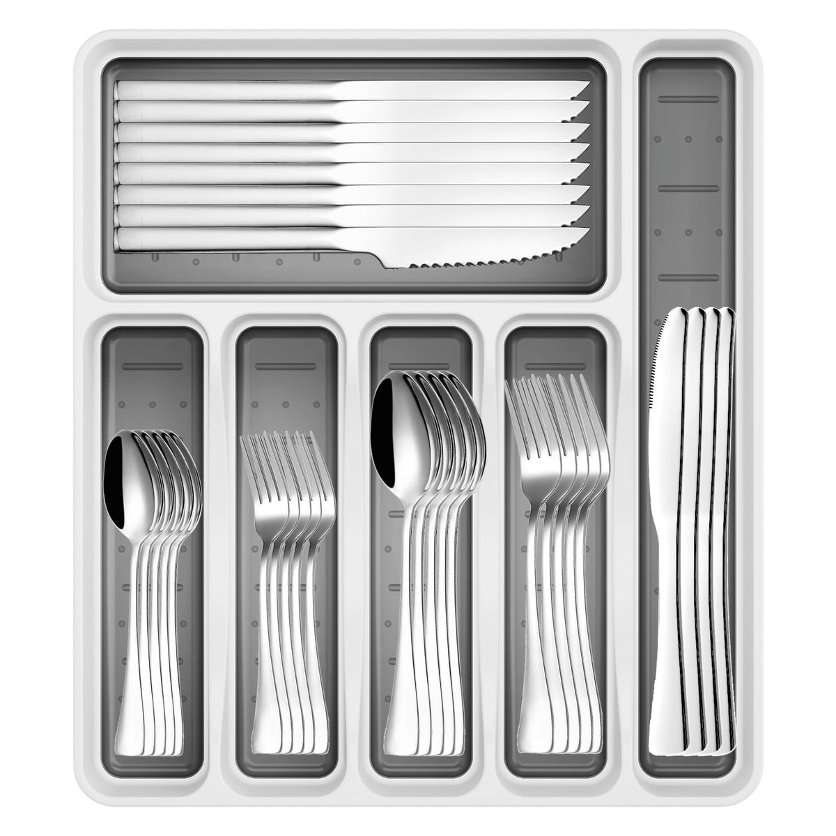 JUNLIN 49-piece stainless steel silverware with organizer for organized table settings