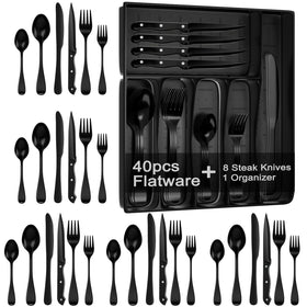JUNLIN 49-piece black silverware set front view for elegant table settings