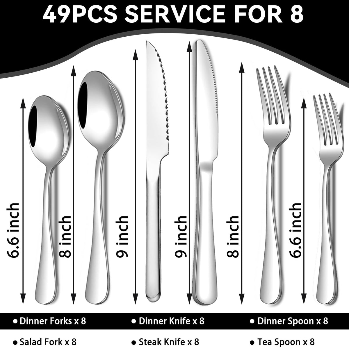 JUNLIN service for 8 flatware with spoons forks and knives for family meals