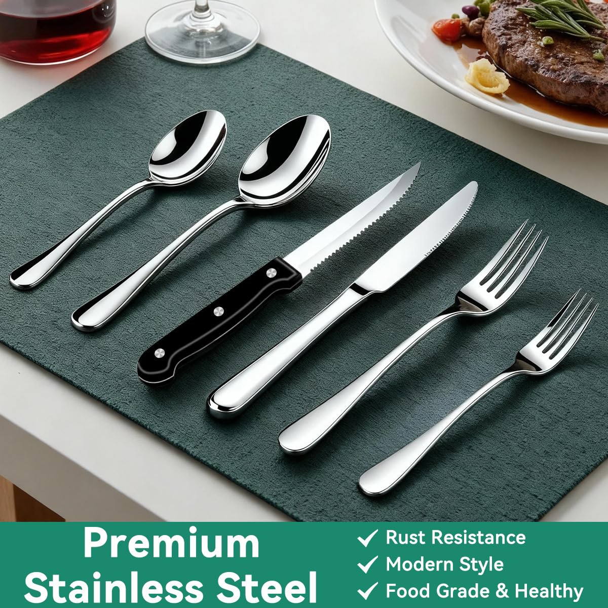 JUNLIN steak knife closeup for confident slicing and comfortable grip.