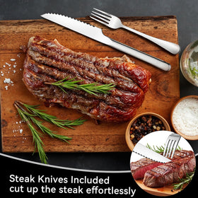 JUNLIN steak knives included for clean slicing and entertaining