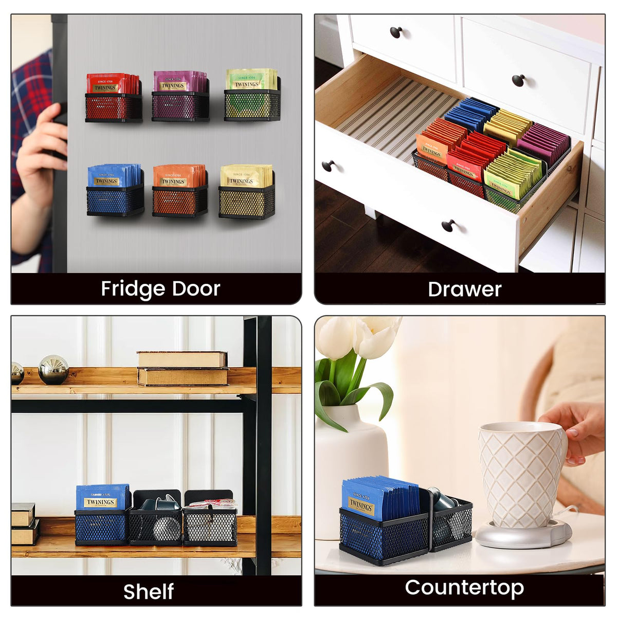 JUNLYNEST vertical tea bag organizer attached to metal surfaces