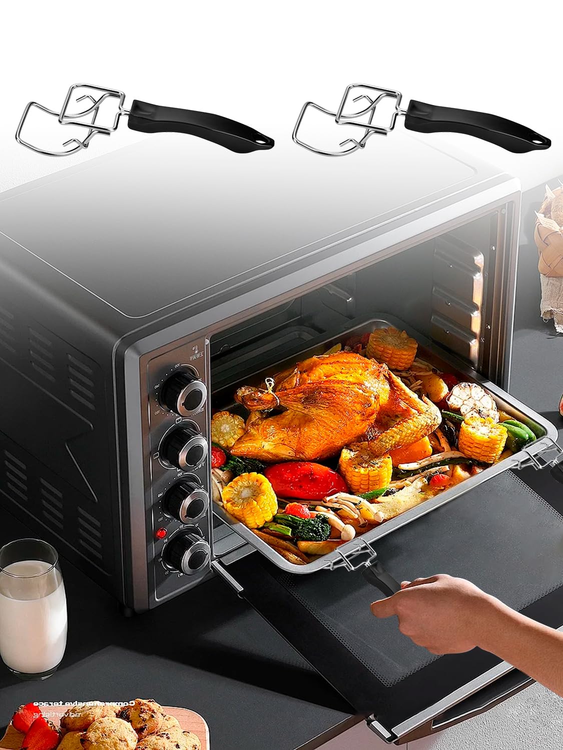 JUNTIANZE oven tray handle with a comfortable grip for easy removal.
