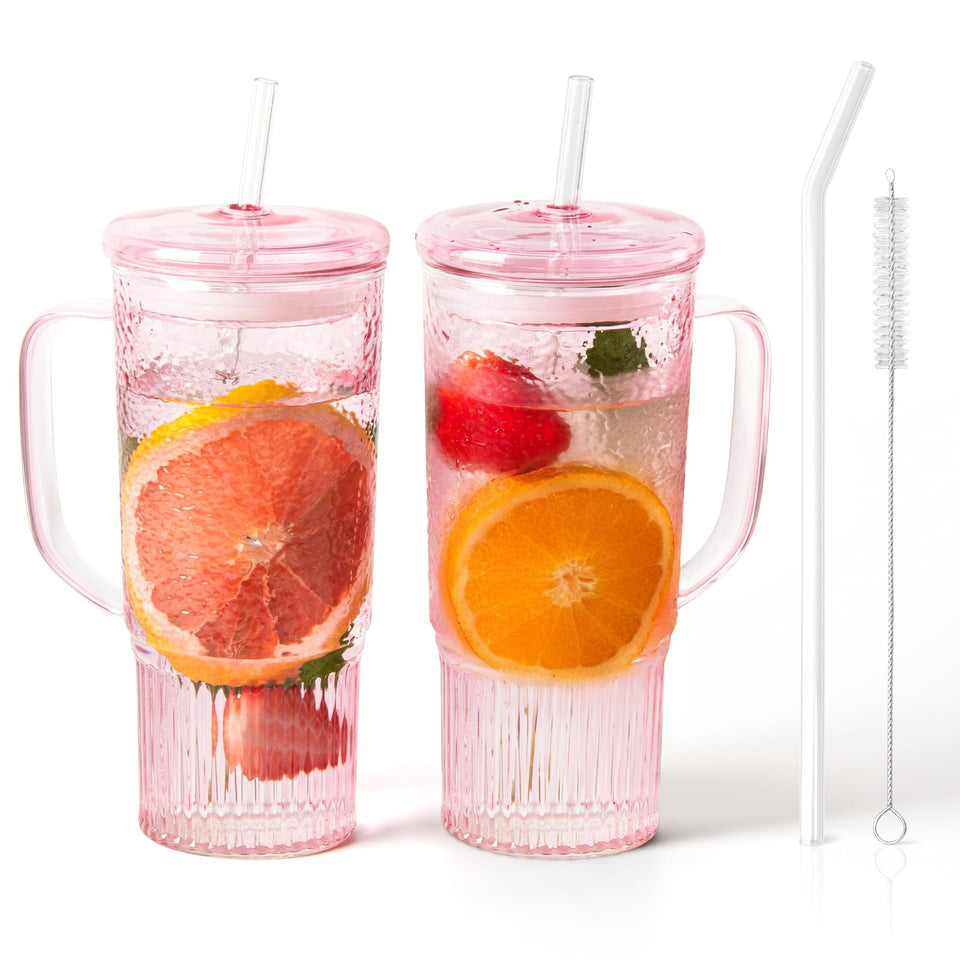 JunVpic 24oz glass tumbler with lid and handle for on-the-go hot or cold drinks