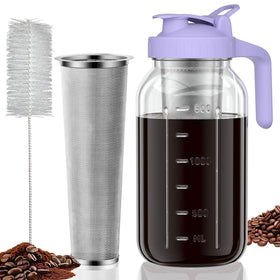 JunVpic 64oz glass pitcher with wide mouth for easy filling and cleaning.
