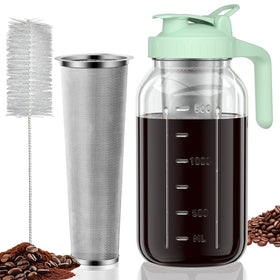 JunVpic 64oz Glass Cold Brew Pitcher with Handle & Stainless Filter