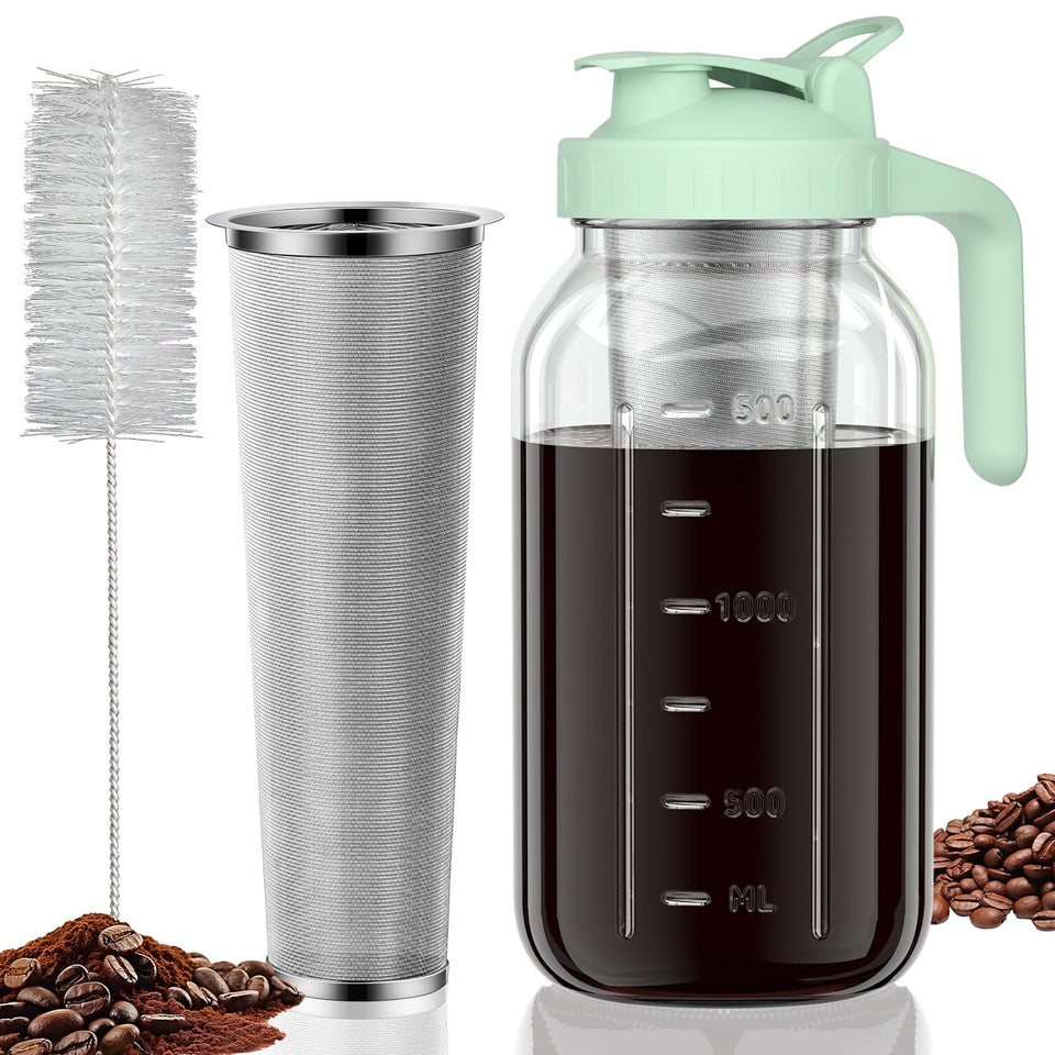 JunVpic 64oz Glass Cold Brew Pitcher with Handle & Stainless Filter