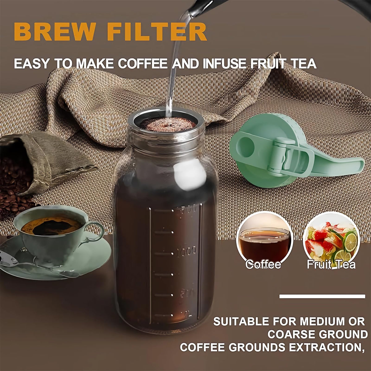 JunVpic 64oz Glass Cold Brew Pitcher with Handle & Stainless Filter