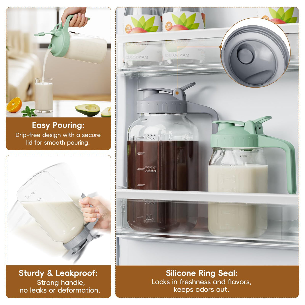 JunVpic glass pitcher features ergonomic handle for comfortable pouring and handling.