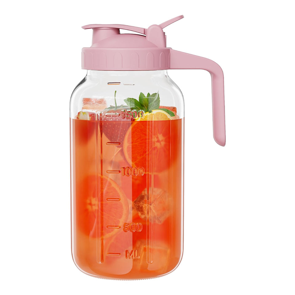 JunVpic pink 64oz glass mason jar pitcher with pour spout for cold brew.