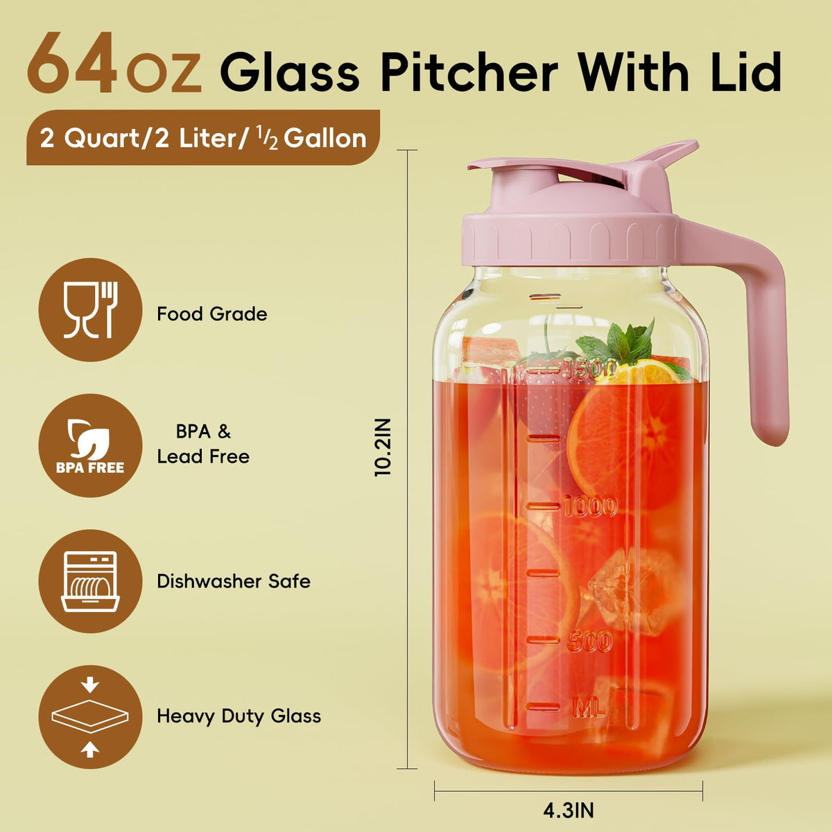 JunVpic pitcher with leak-proof lid and wide mouth for easy filling.