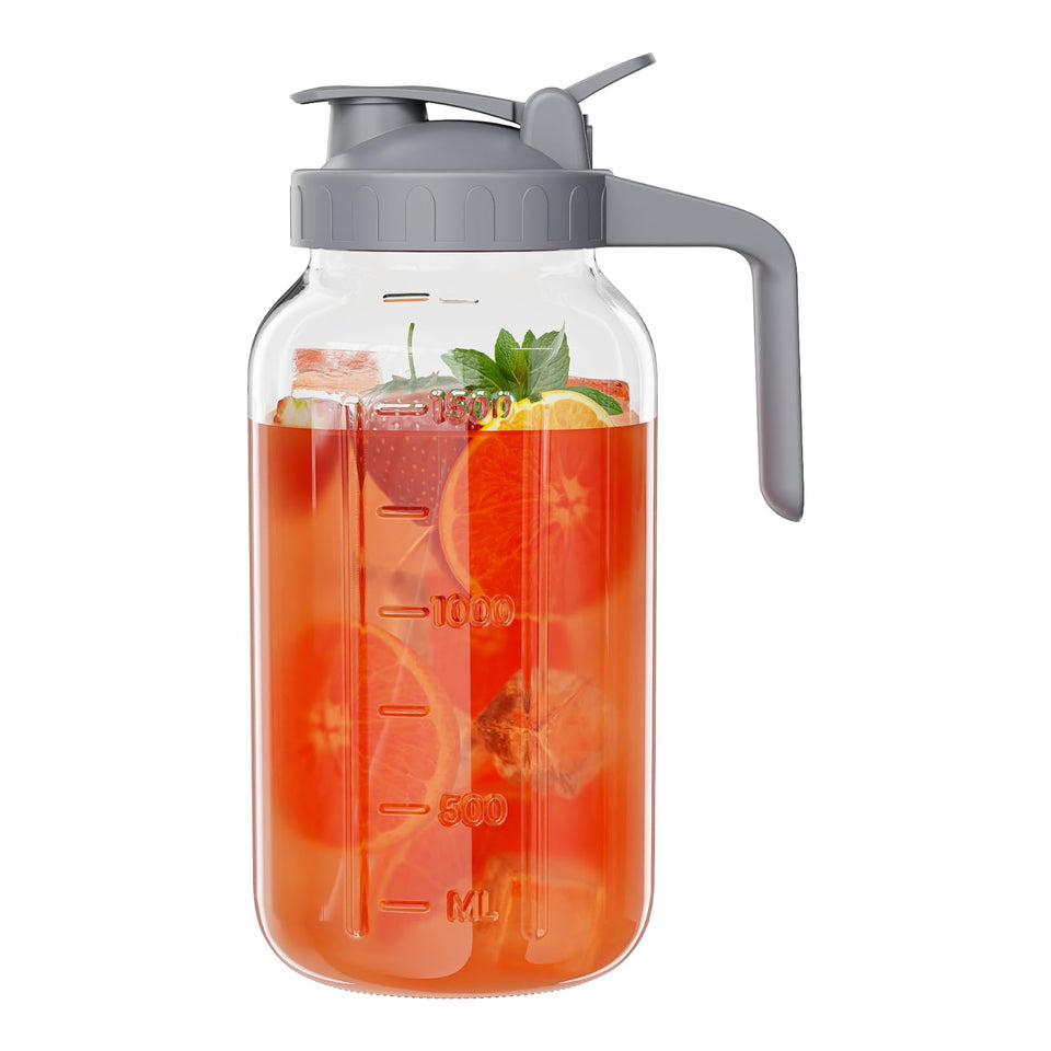 JunVpic glass mason jar pitcher with wide mouth and pour spout for easy serving.