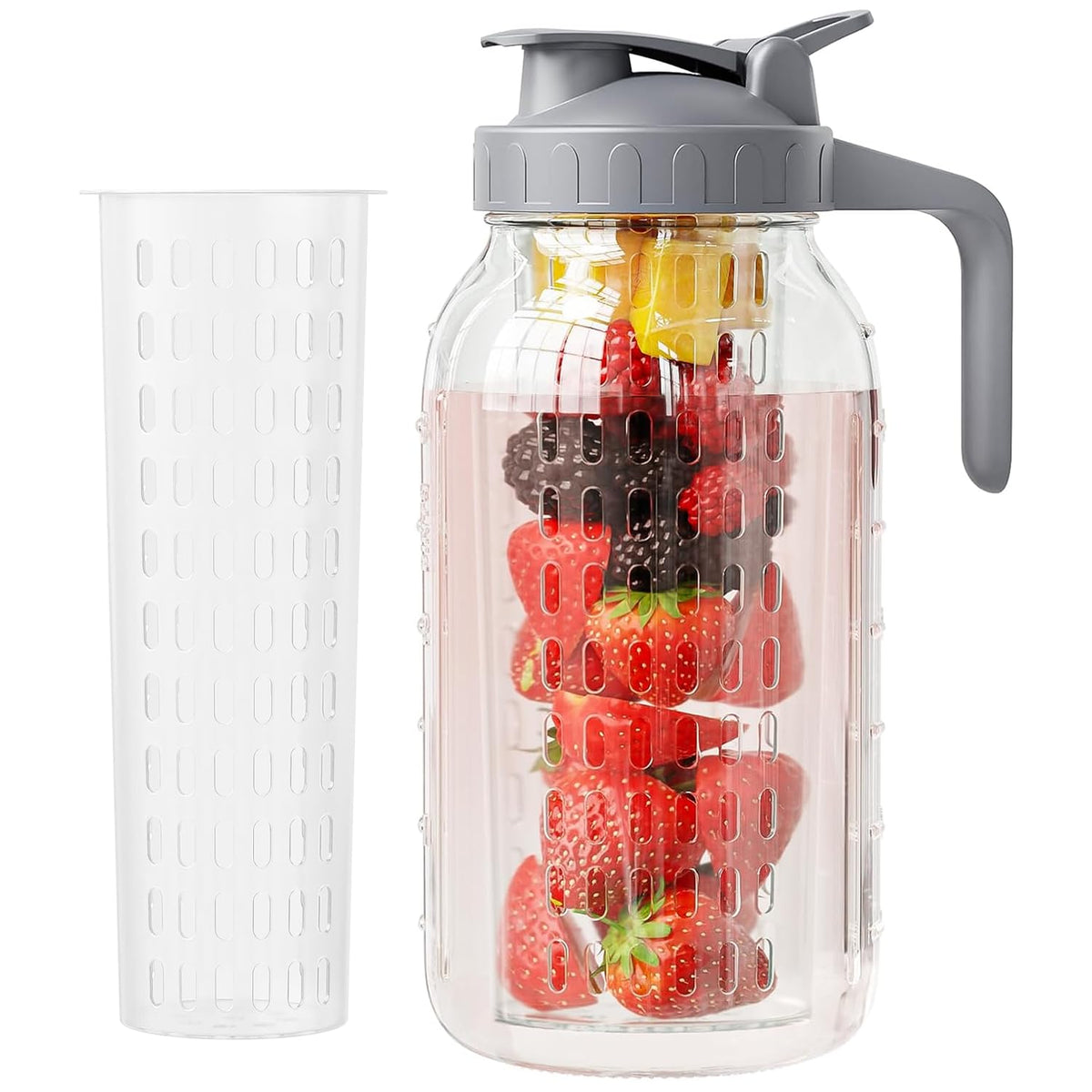 JunVpic glass mason jar pitcher 64oz with wide mouth for easy filling and pouring.