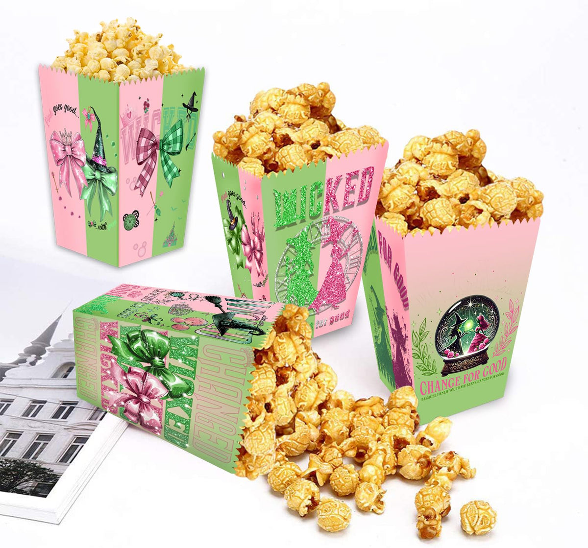 Junyaoii popcorn boxes feature eight whimsical designs to boost kid party ambience.