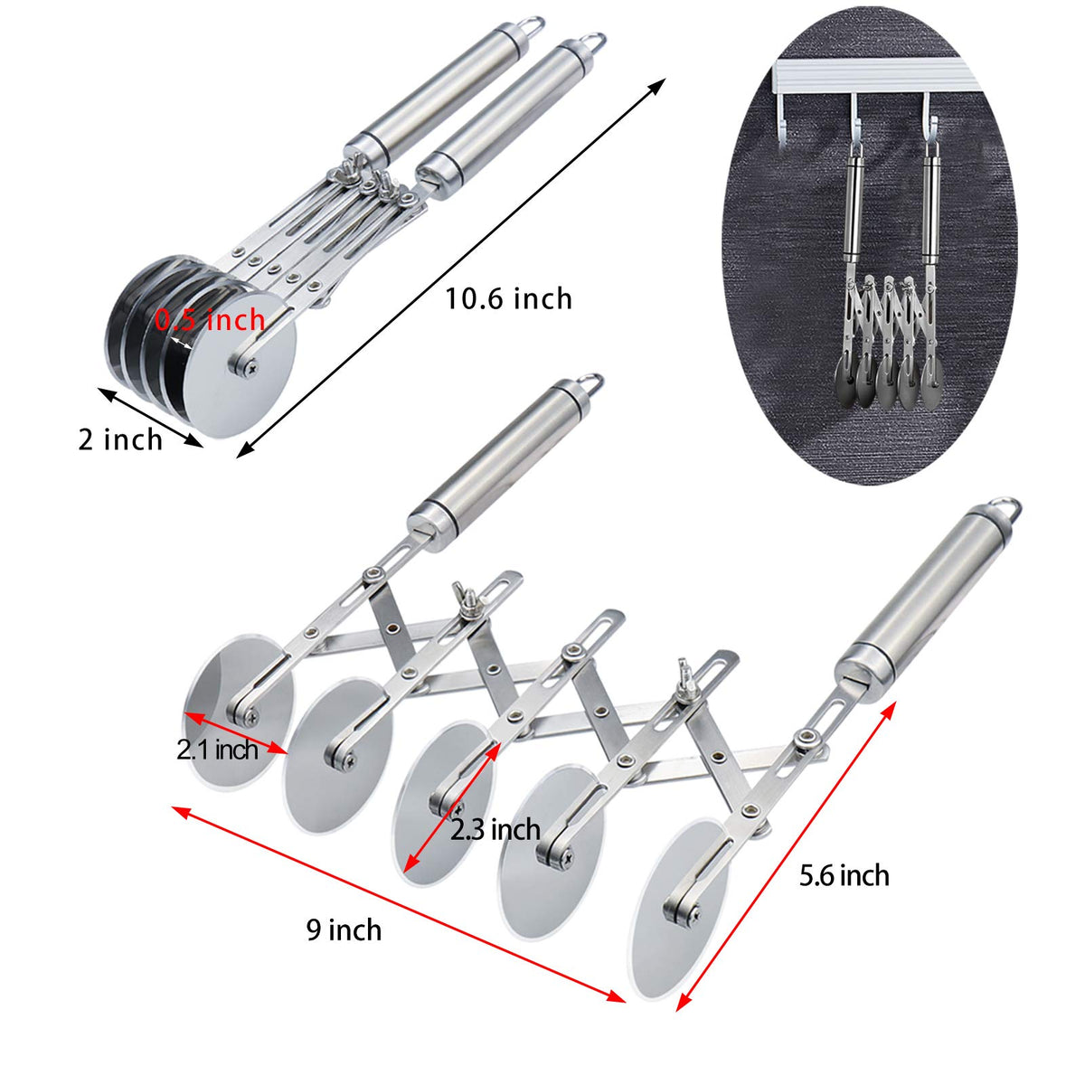Juome adjustable wheel roller showing versatile widths for pastry designs