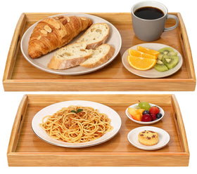 JUPELI large bamboo serving tray with handles for easy breakfast service.
