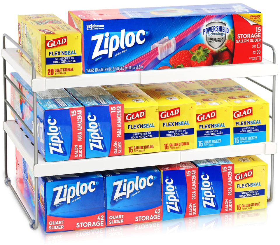 JUPELI foil wrap organizer extended-length shows adjustable storage for assorted wraps.