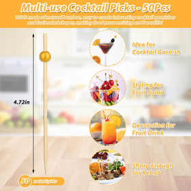 Jupwalz cocktail picks for garnishing fruit skewers attractively.