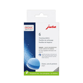 JURA 3-Phase cleaning tablets close-up highlighting tablet details for effective cleaning.