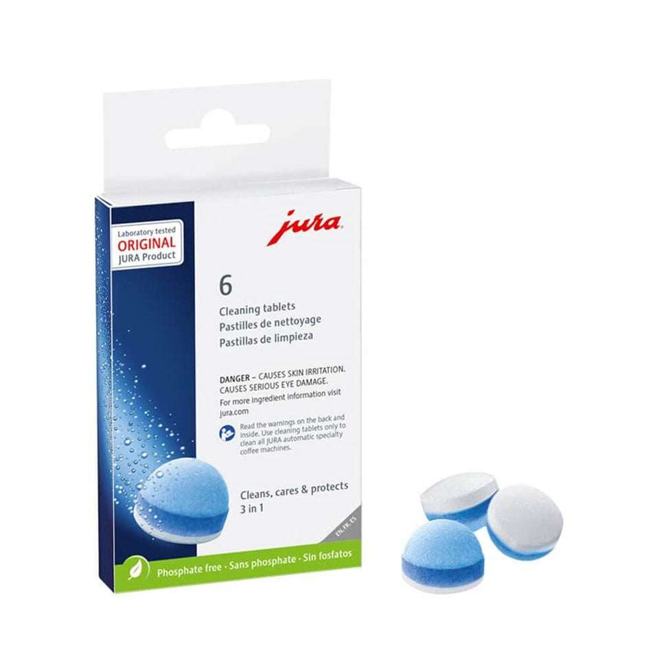 JURA 3-Phase cleaning tablets pack front view for a cleaner espresso machine.