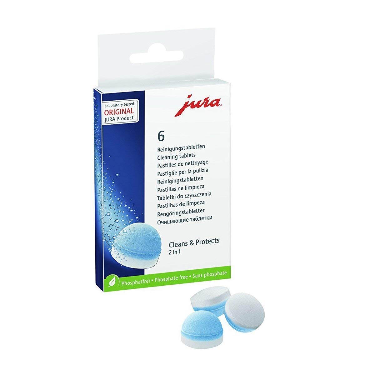 Jura 64308 cleaning tablets packaging helps maintain machine hygiene.