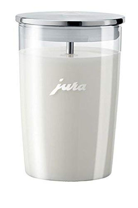 Jura 72570 glass milk container fits neatly in the refrigerator door.