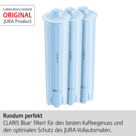 Jura CLARIS Blue+ upflow filtering process delivers precise water for each brew.