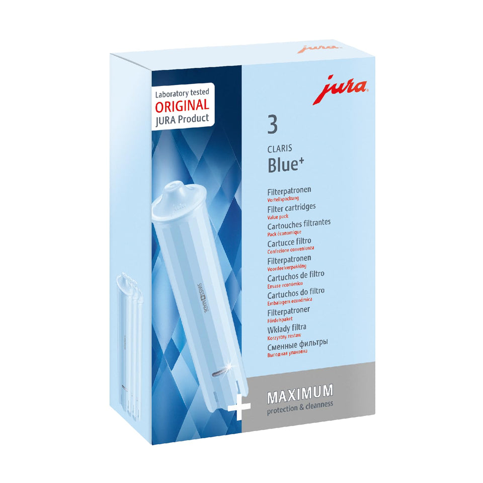 Jura CLARIS Blue+ water filter depot stabilizes tank water and reduces scale.