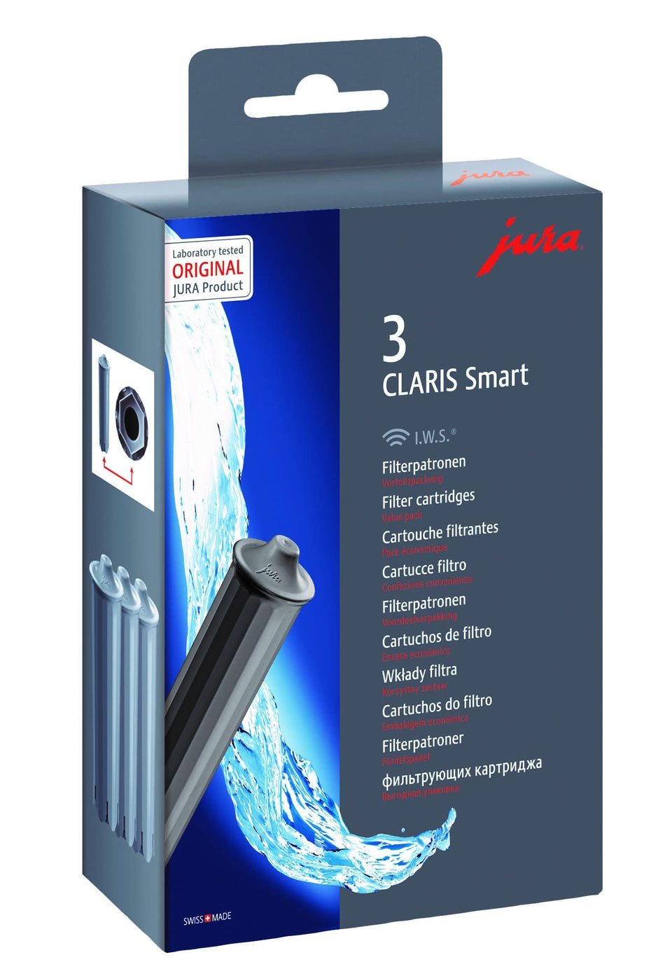 Jura Claris Smart Filter Cartridge grey 3-piece set improves water quality and coffee flavor.